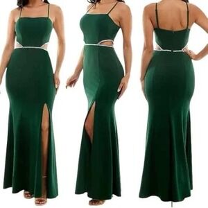 NWT BCX Dress Green Cutout Rhinestone Trim Formal Gown Maxi Size 7